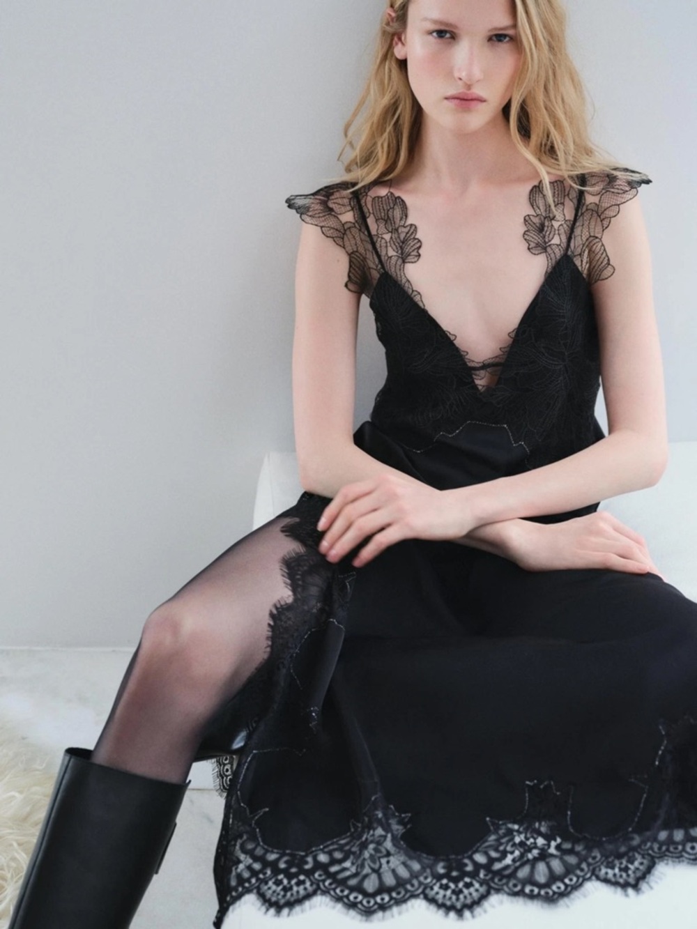 NWOT ZARA AW24 ZW COLLECTION LACE TRIM BRIEF DRESS 8369/515 BLACK LINGERIE DRESS